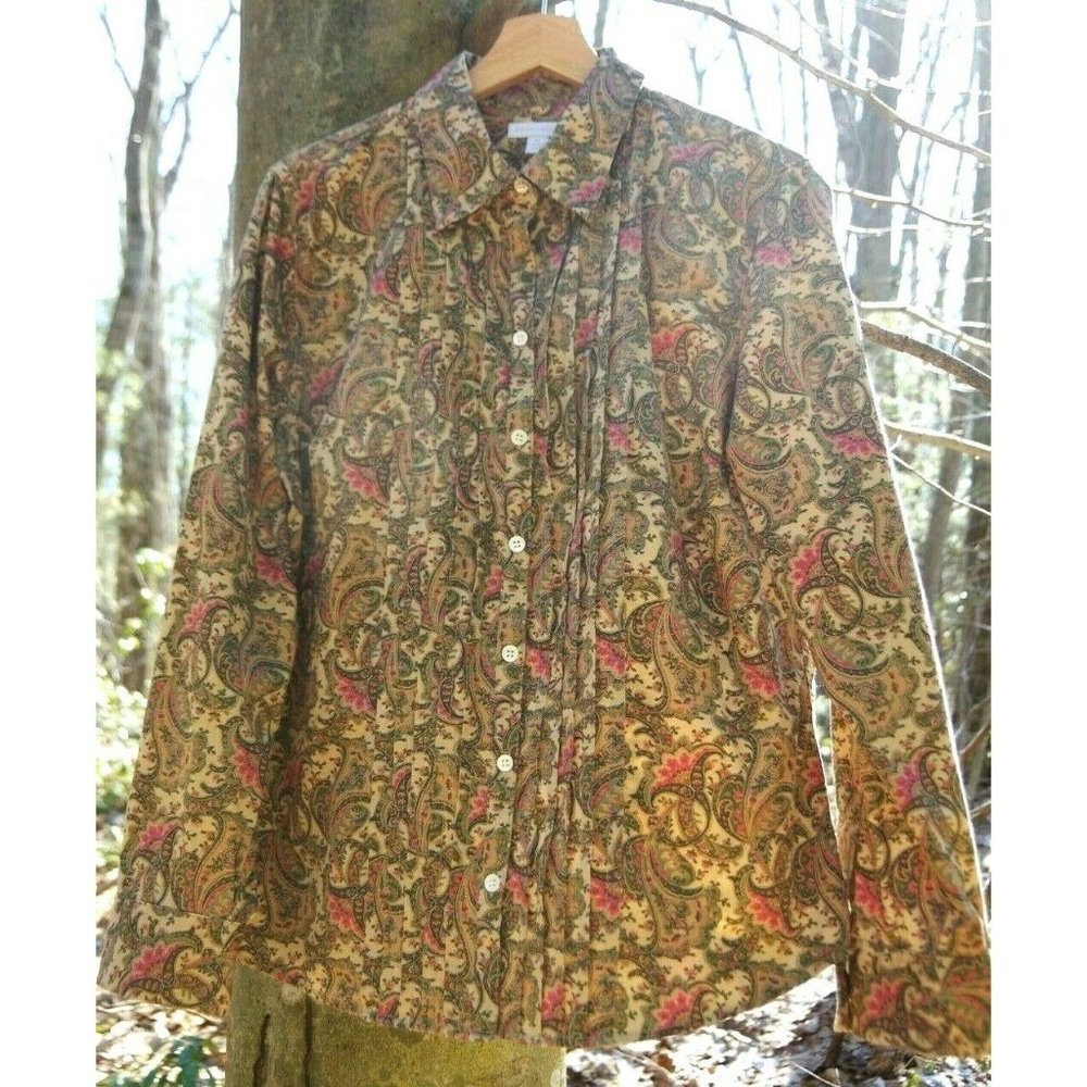 Size 14 100% Cotton Charter Club Tuxedo Front Long-sleeved Paisley Button Shirt